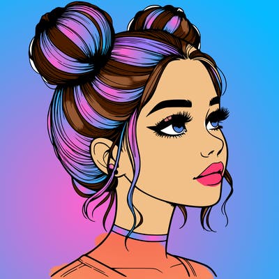 realistic girl with buns on the top of her head