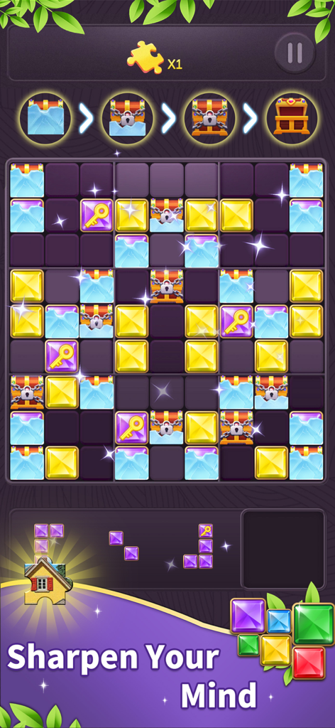 Block Puzzle - Fun Games - Block puzzle game interface with jewel blocks and jigsaw challenge elements