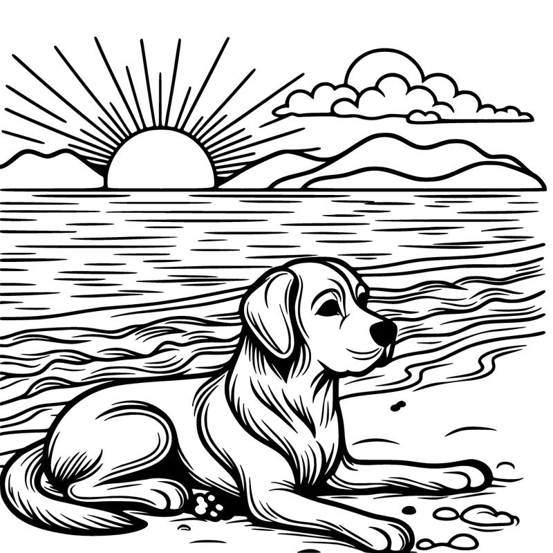 realistic dog sunset beach