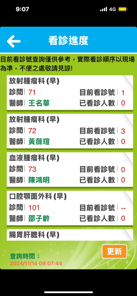 Real-time consultation progress screen for medical departments at Landseed International Hospital
