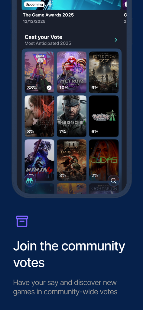 GameTrack community voting screen for most anticipated video games