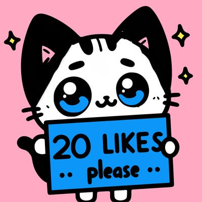 a cat that is holding a sign that says 20 likes please