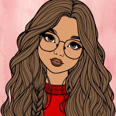 girl with long hair and freckles and glasses realistic