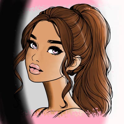 realistic girl with a ponytail on her hair and lips