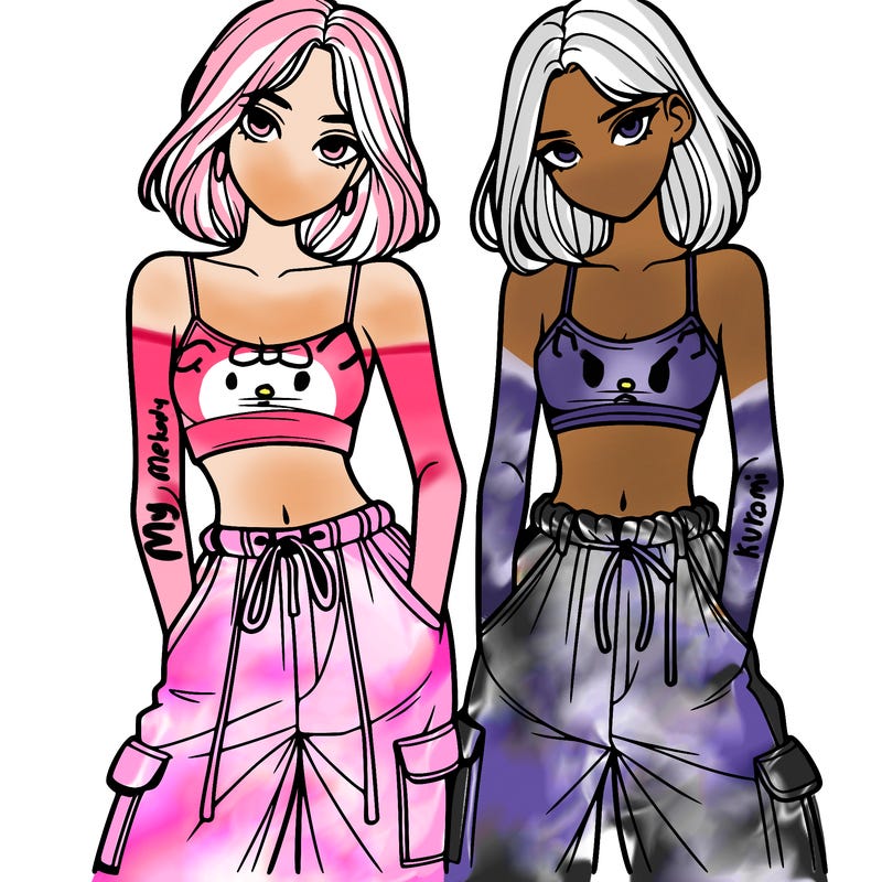 two girls with crop top with baggy pants