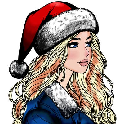 realistic girl in santa hat
