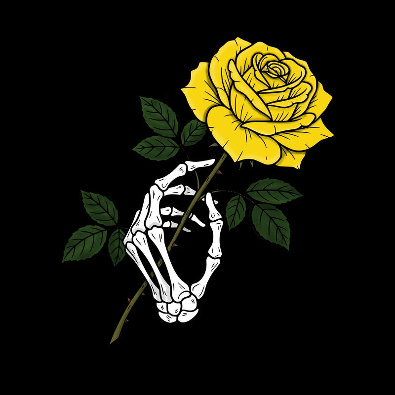 rose and skeleton hands