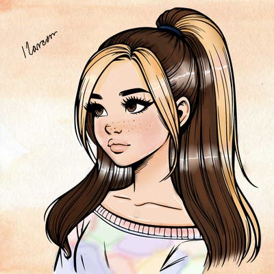 realistic girl with a high ponytail