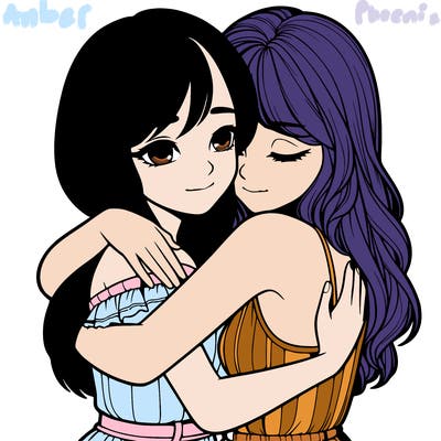 realistic girls hugging
