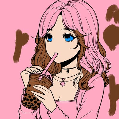 realistic girl drinking boba tea