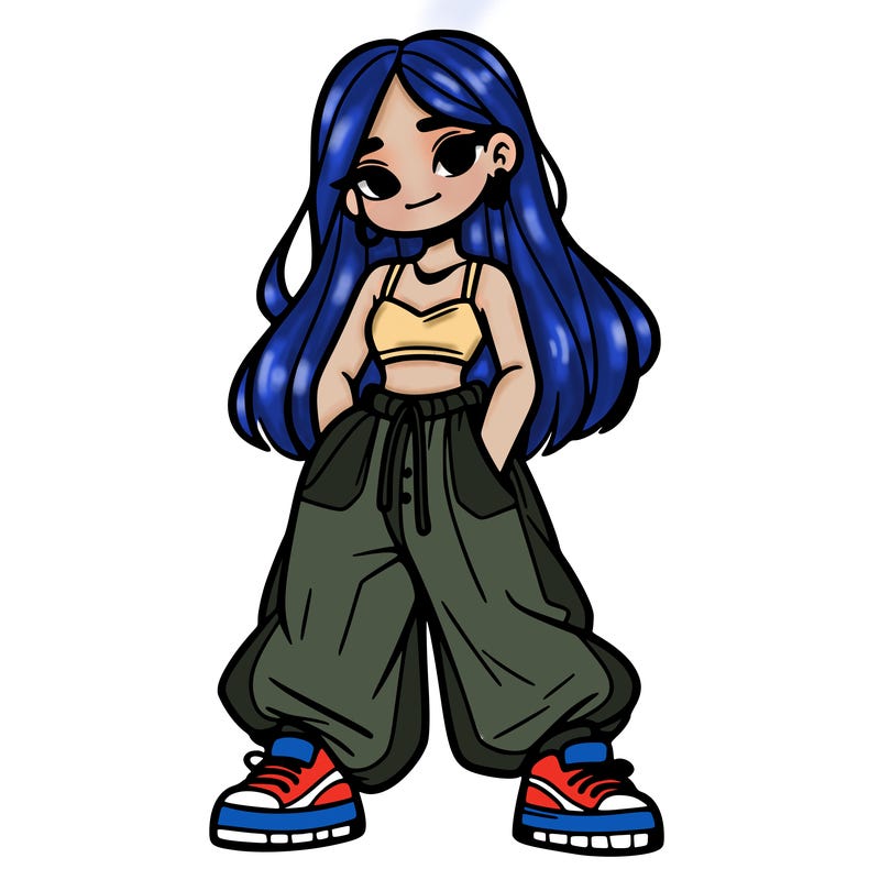 girl in crop top and baggy pants
