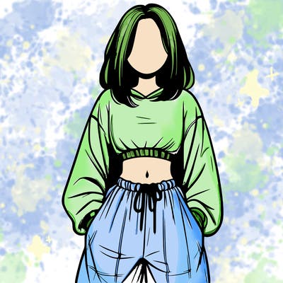 realistic girl faceless with baggy pants and a crop top