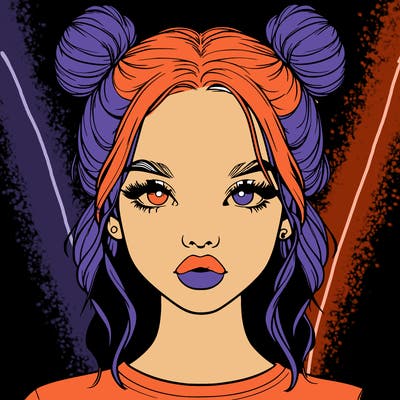 realistic girl with two buns in hair and lips