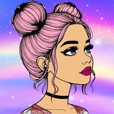 realistic girl with buns on the top of her head
