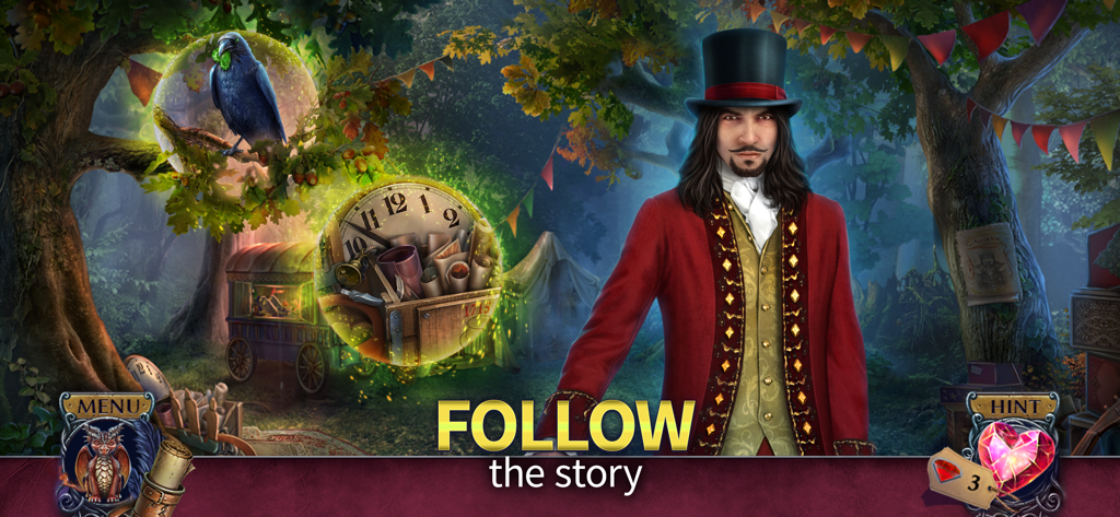 Sparkle of Talent (F2P) - A man in a top hat and red coat stands in a mystical forest with a raven.