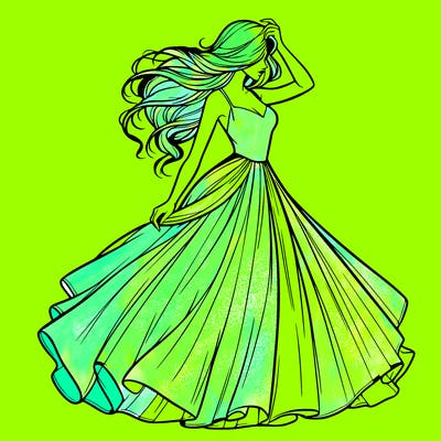 realistic woman with dress flowing in the wind