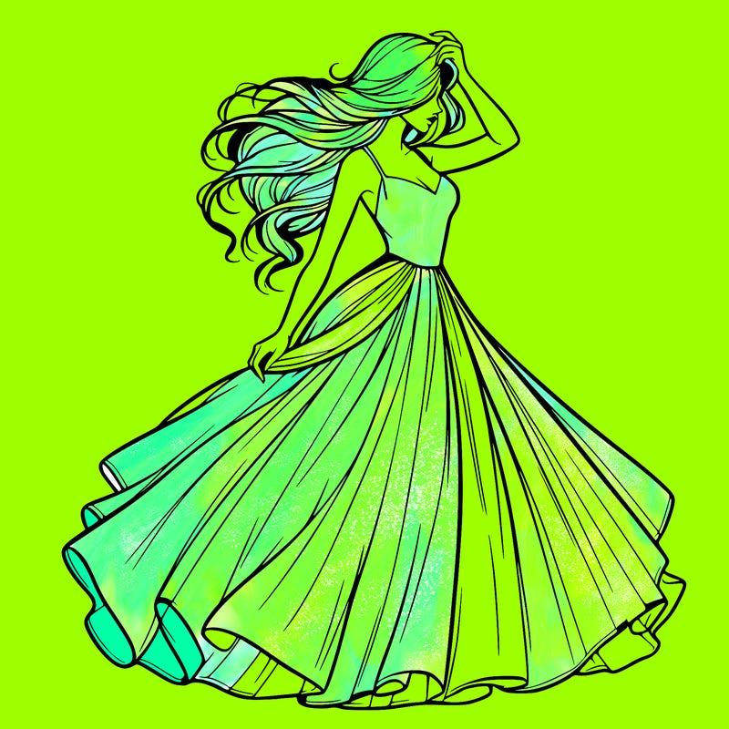 realistic woman with dress flowing in the wind