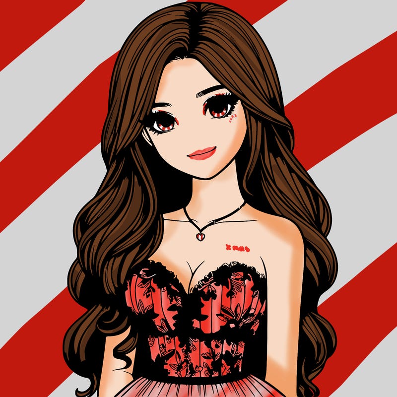 realistic girl with long hair and pretty prom dress
