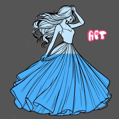 realistic woman with dress flowing in the wind