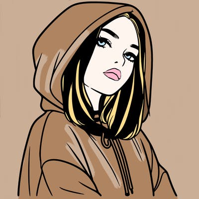 a realistic girl in a hoodie