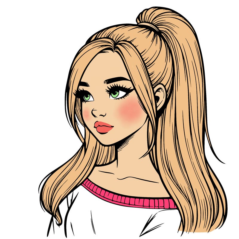 realistic girl with a high ponytail