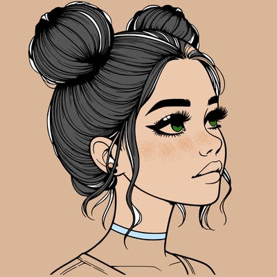 realistic girl with buns on the top of her head
