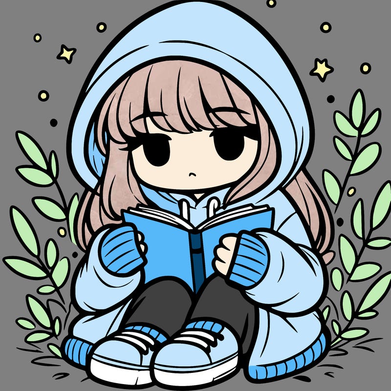 girl in oversized hoodie reading a book