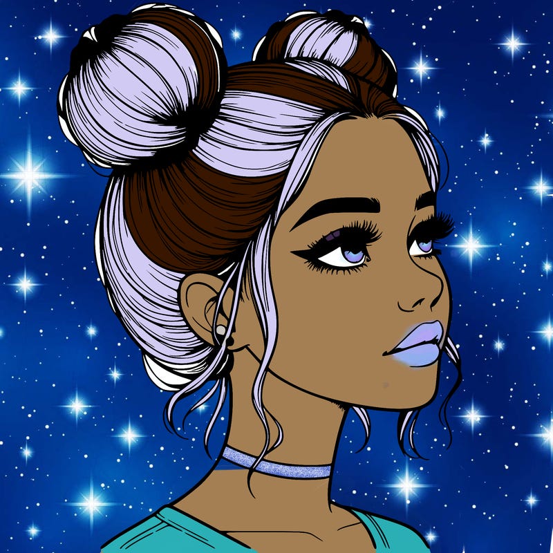 realistic girl with buns on the top of her head