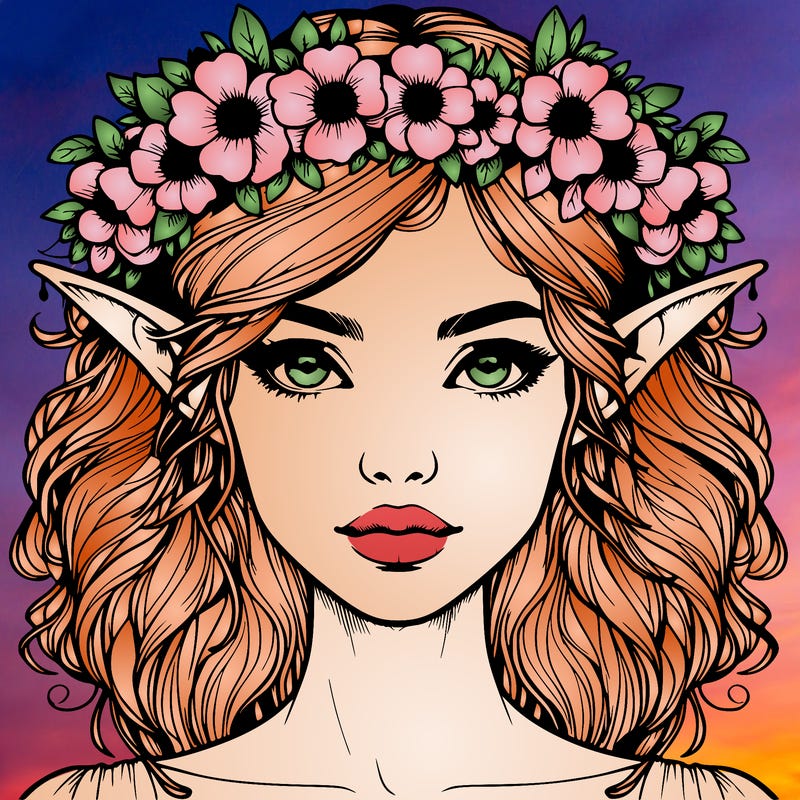 realistic female elf with flower crown