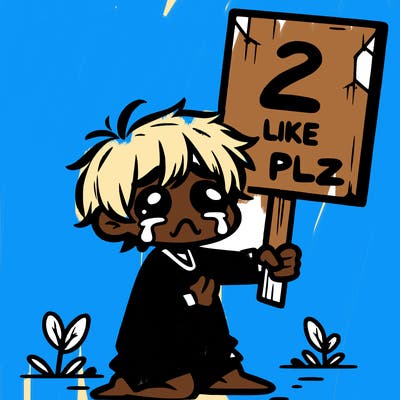 small poor toddler crying with sign that says 2 like plz
