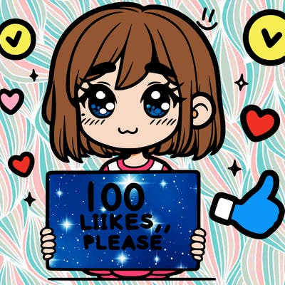 a girl with a sign saying 100 likes, please