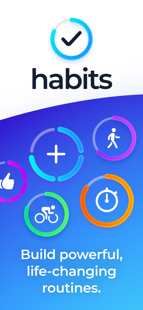 HabitApp: Habit Tracker - HabitApp interface showing colorful progress rings for daily routines and habits