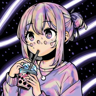 manga character drinking boba