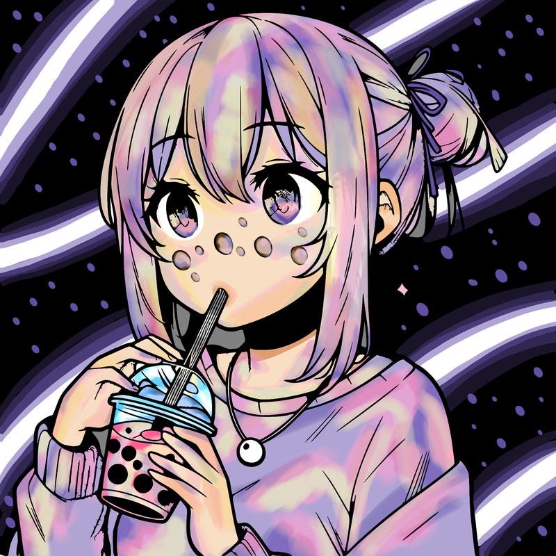 manga character drinking boba