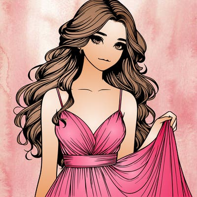 realistic girl in flowy silky prom dress