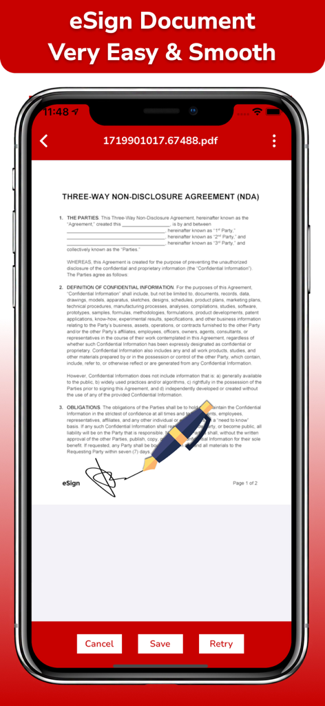 PDF Scanner & PDF Reader - Electronic signature on a PDF document in the PDF Scanner and Reader app