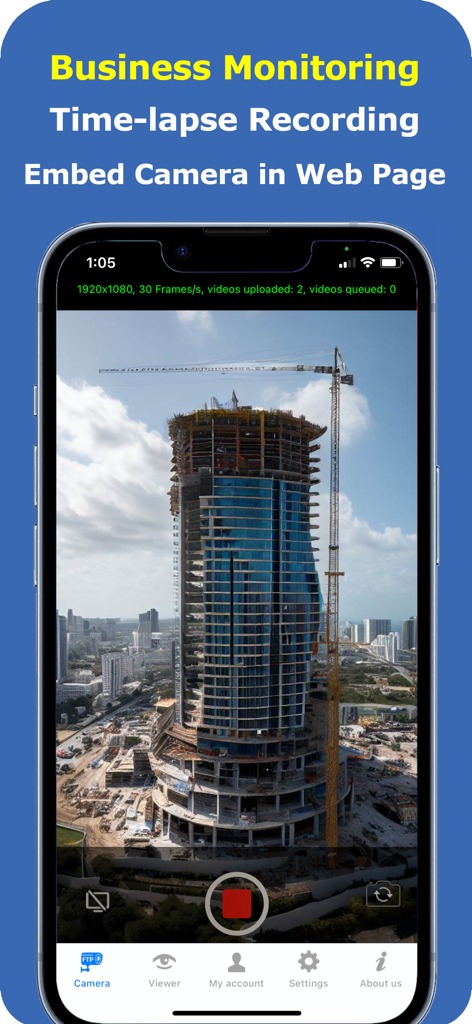 Mobile Security Camera - Mobile security camera app recording a time lapse of a construction site for business monitoring