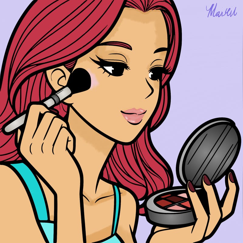 little girl putting on makeup