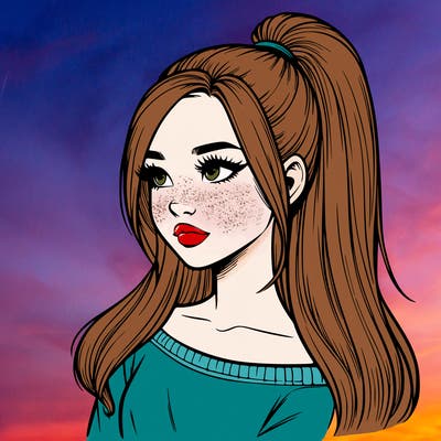 realistic girl with a high ponytail