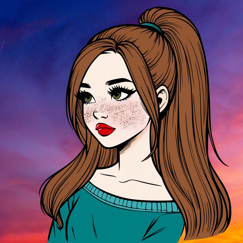 realistic girl with a high ponytail