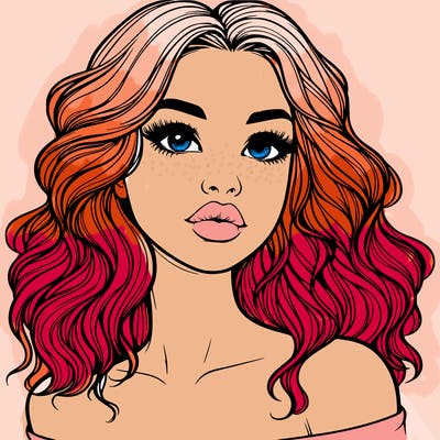 realistic girl with wavy hair and lips