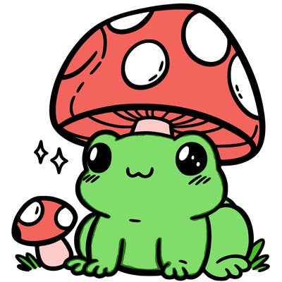 a cute frog with a mushroom hat