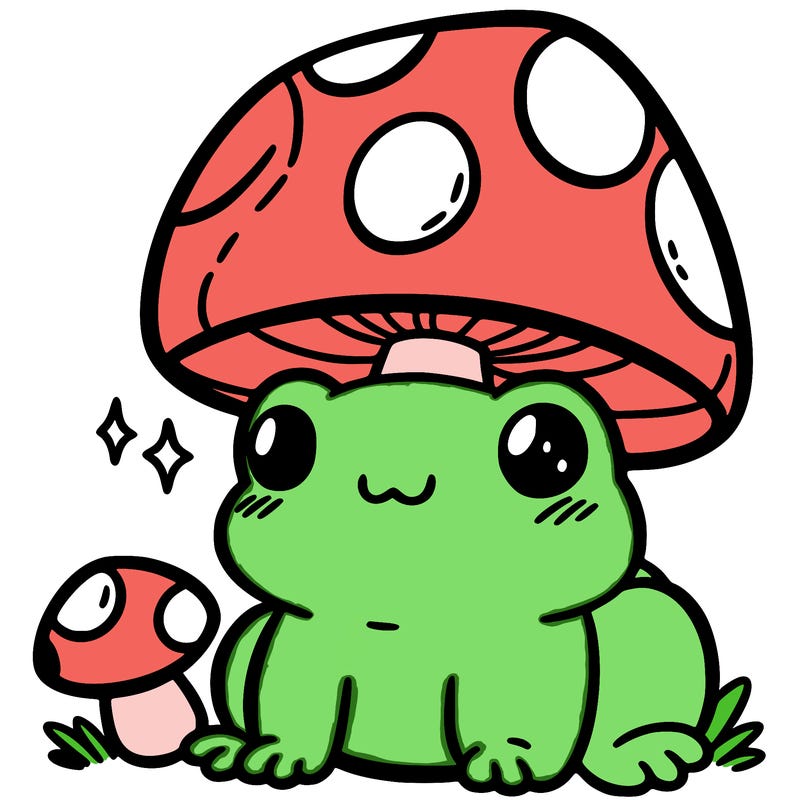 a cute frog with a mushroom hat