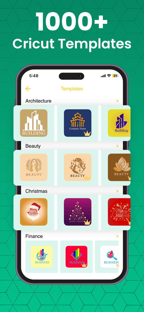 Design Studio : Craft Space - Uma interface de aplicativo móvel mostrando vários modelos de etiquetas de negócios para categorias como beleza e finanças