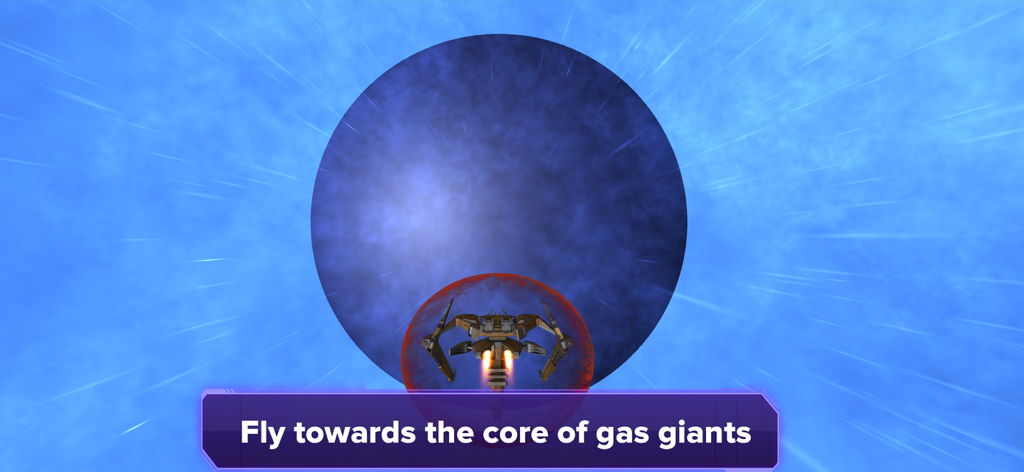 Galaxy Map - A spaceship flying toward the center of a blue gas giant planet in space