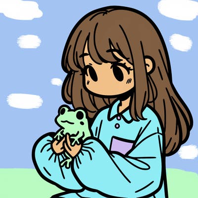 girl with long hair and a oversized shirt. and she is holding a frog
