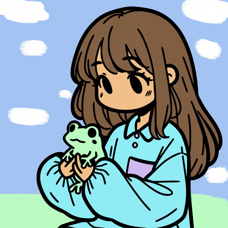 girl with long hair and a oversized shirt. and she is holding a frog