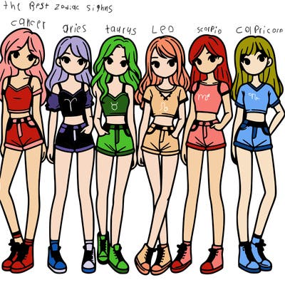 a group of girls wearing crop tops and shorts