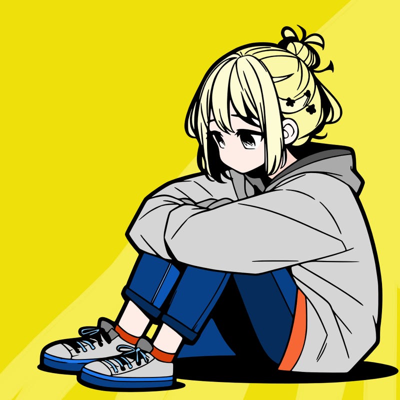 sad anime girl sitting alone