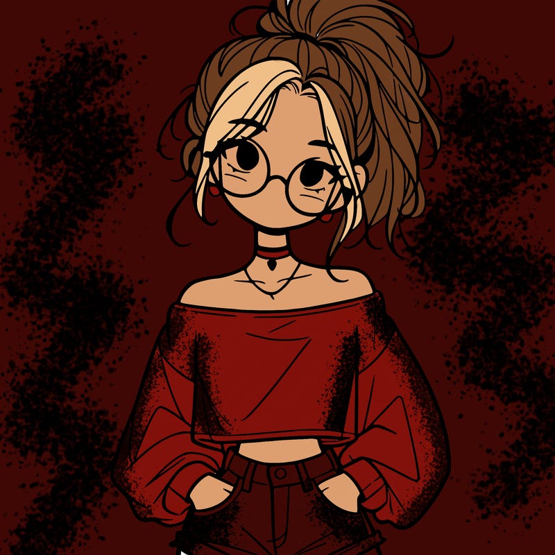 girl with a messy ponytail glasses a baggy crop top and jean shorts